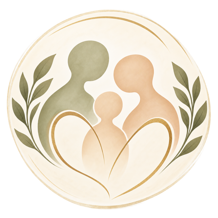 Illustratie van een gezin met twee volwassenen en een kind, symbool voor familiepatronen