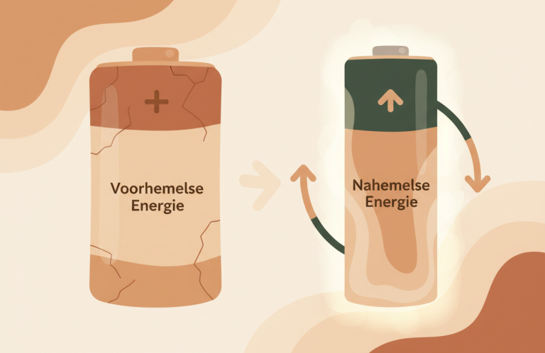 Visuele metafoor: wegwerp batterij (voorhemelse energie) versus oplaadbare batterij (nahemelse energie) - TCM concept voor kinderwens-begele