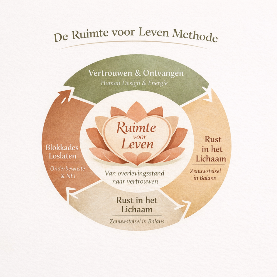Diagram van de Ruimte voor Leven Methode voor vrouwen bij wie zwanger worden uitblijft door stress en overlevingsstand.