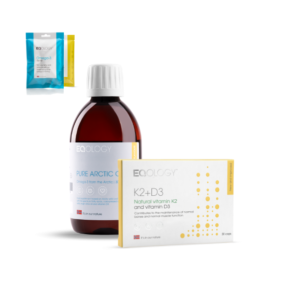 Eqology Omega 3 olie gecombineerd met vitamine D3/K2 Gold en Omega 3-index test voor een brede basis ondersteuning. Eqology Omega 3 olie gecombineerd met vitamine D3/K2 Gold en Omega 3-index test voor een brede basis ondersteuning.